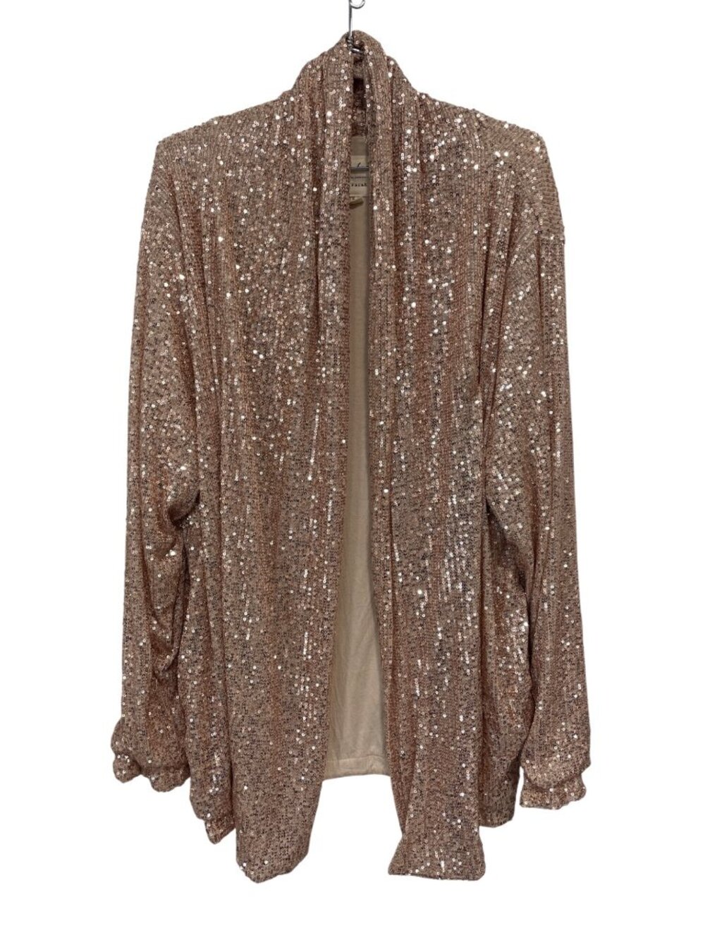 Evy's Tree The Farah Cardigan 2X Sequin Open Front Long Sleeve Champagne Sparkle